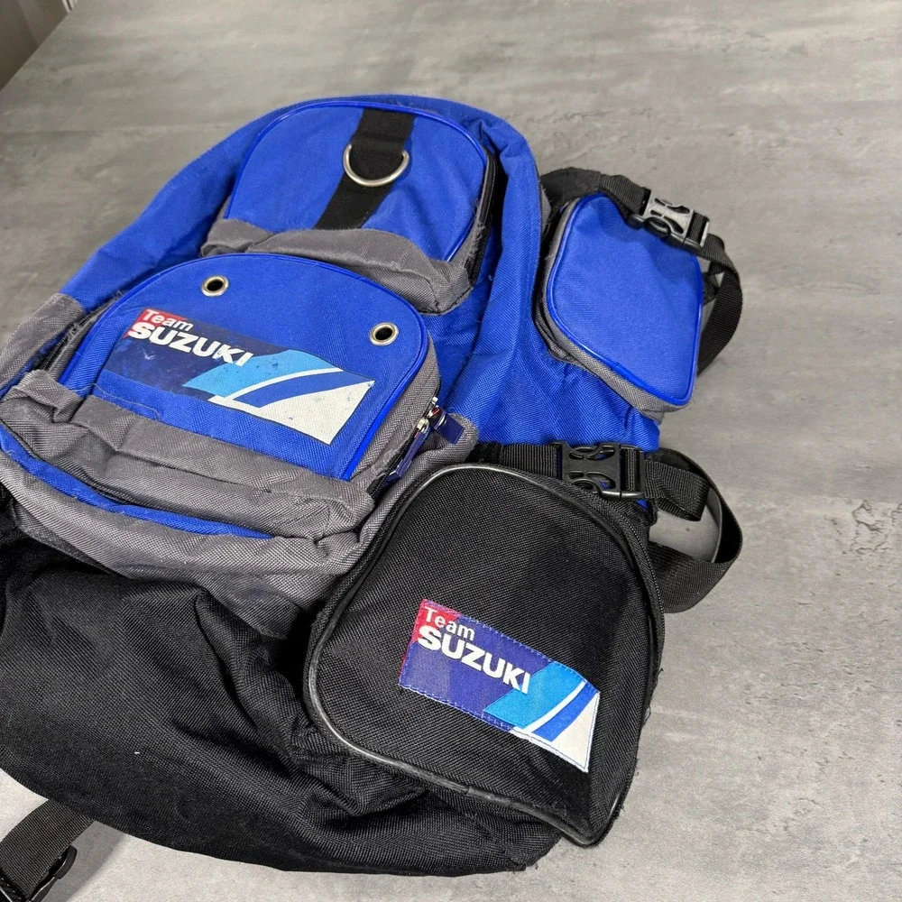 Vintage Team Suzuki Backpack Mens OS‎ Blue Black Racing Moto Gear Utility Bag
